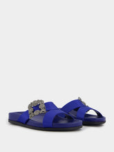 Manolo Blahnik Chilanghi Blue Satin Flat Sandals