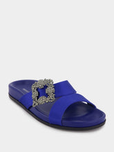 Manolo Blahnik Chilanghi Blue Satin Flat Sandals