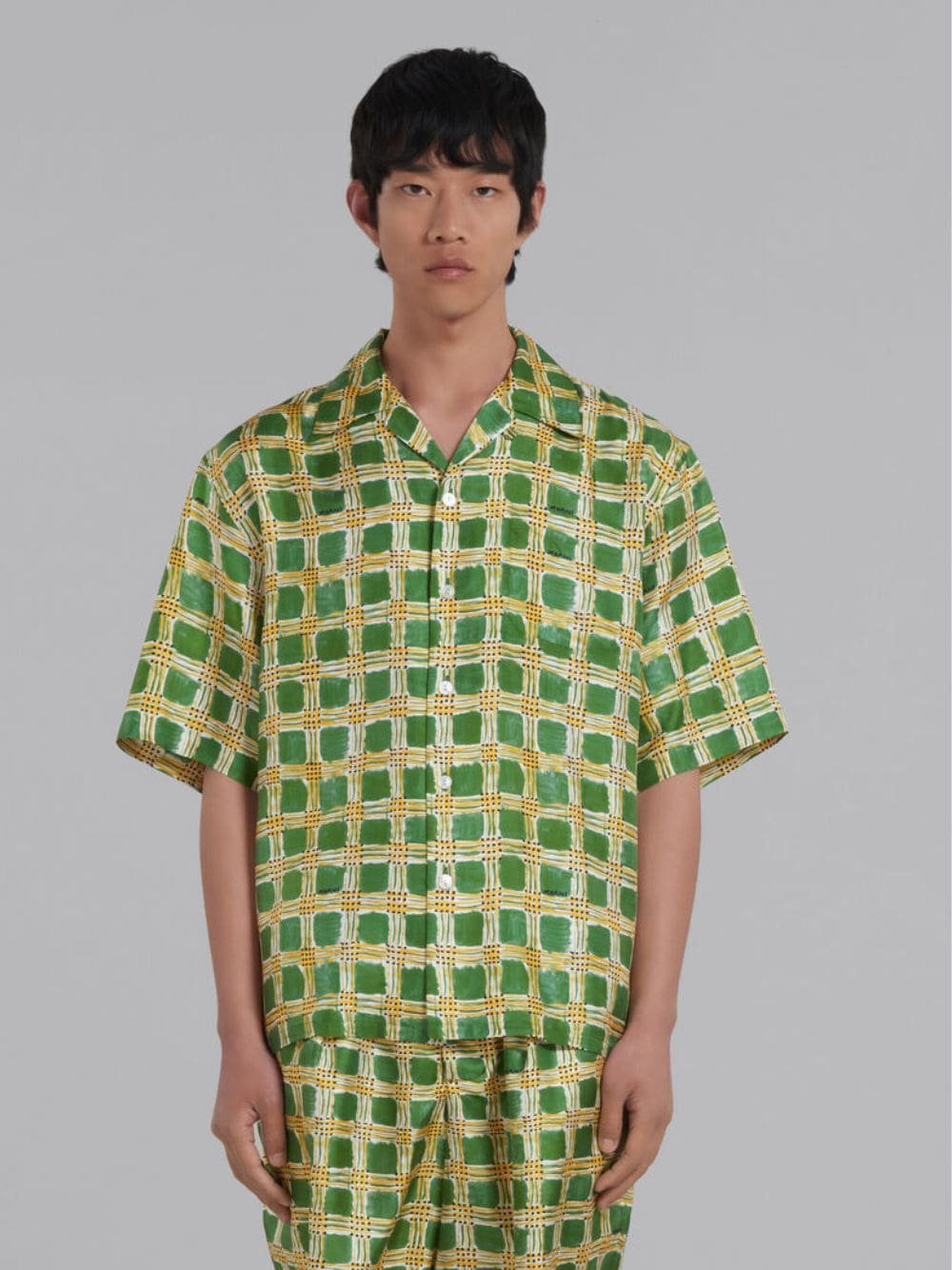 MarniChecked Short-Sleeve Silk Shirt at Fashion Clinic