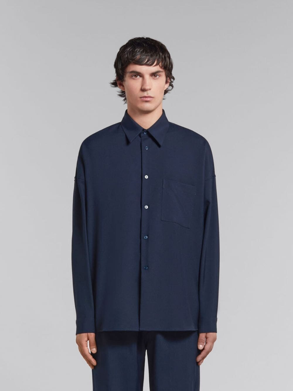 MarniDeep Blue Wool Shirt at Fashion Clinic