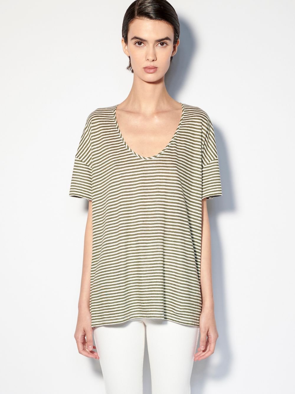 PaulaStriped Linen V-Neck T-Shirt at Fashion Clinic