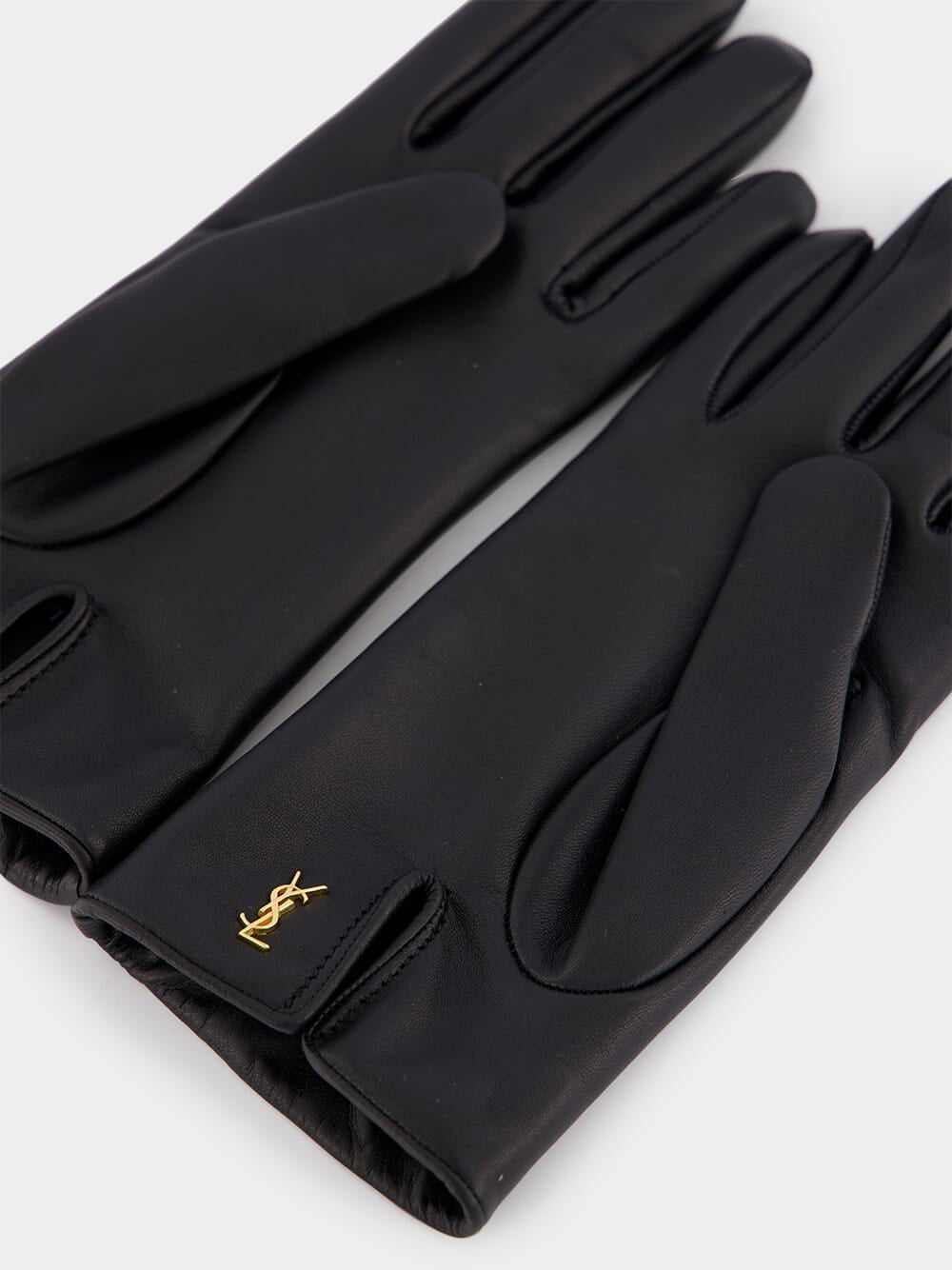 Saint LaurentLogo-Detail Leather Gloves at Fashion Clinic