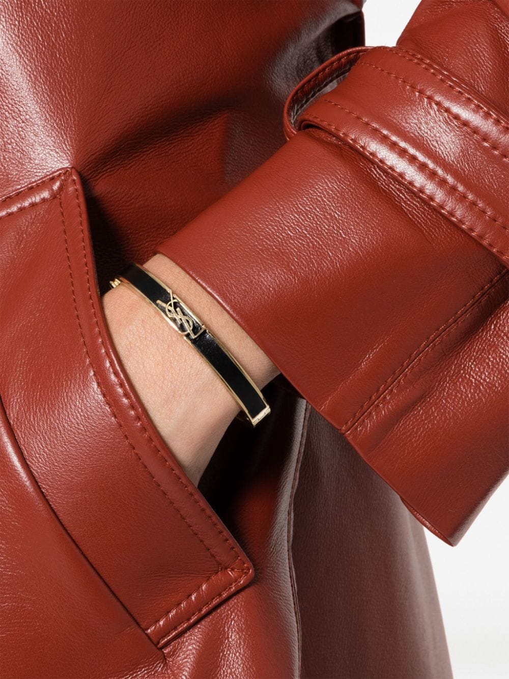 Saint LaurentLogo-Plaque Leather Bracelet at Fashion Clinic