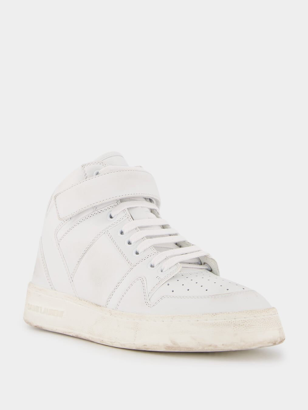 Saint LaurentMid-Top Laced Lax Sneakers In Washed-Out Effect Leather at Fashion Clinic