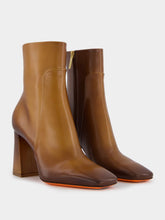 Santoni Brown Leather High-Heel Ankle Boots