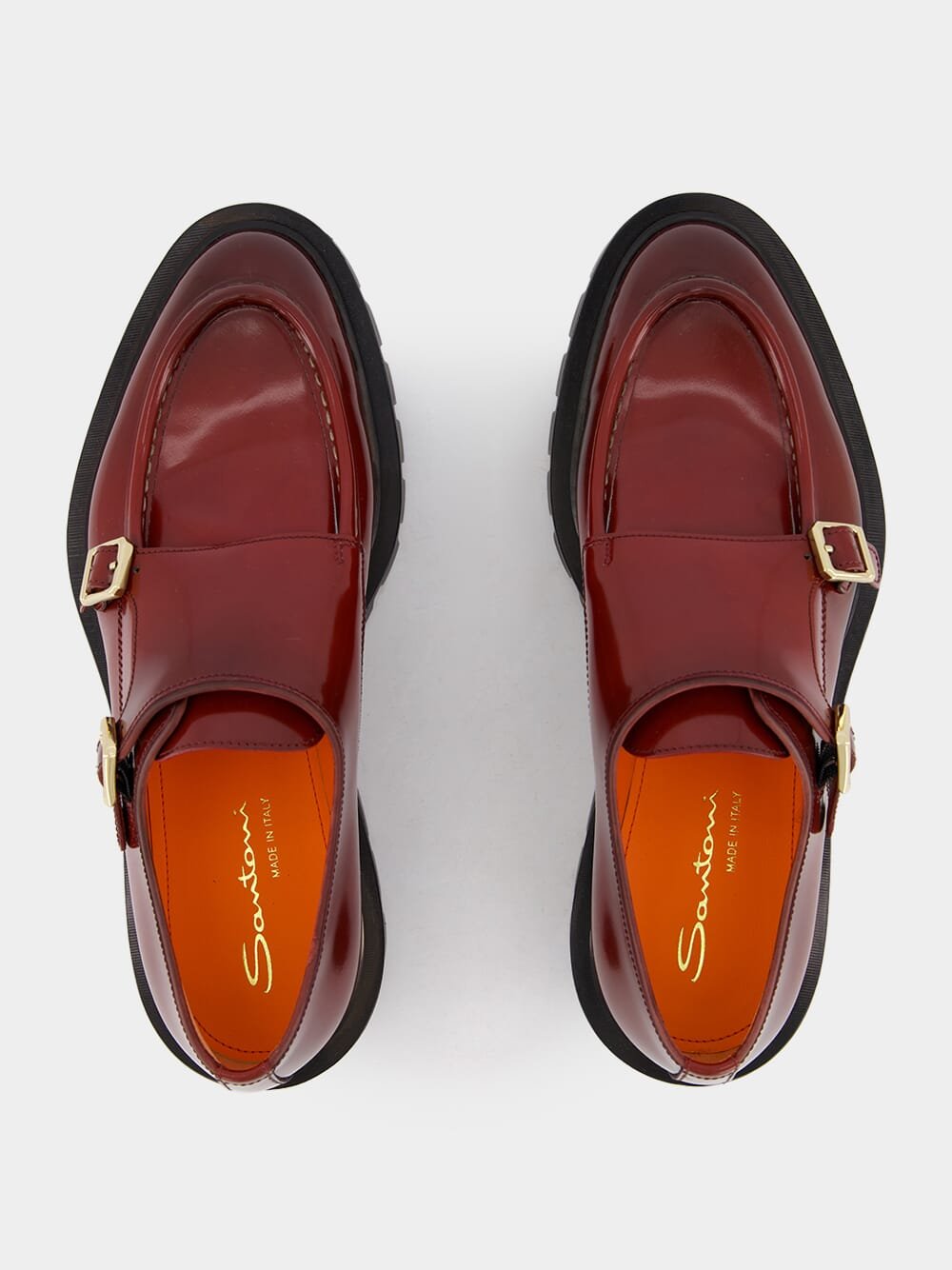 SantoniBurgundy Leather Double-Buckle Shoe at Fashion Clinic