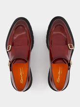 Santoni Burgundy Leather Double-Buckle Shoes