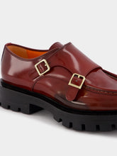 Santoni Burgundy Leather Double-Buckle Shoes