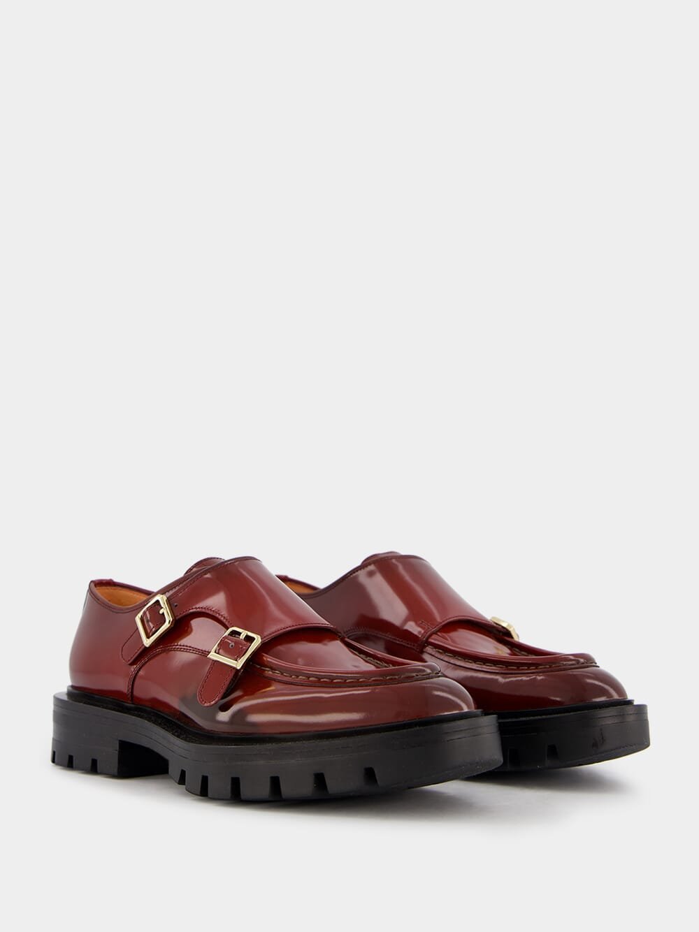 SantoniBurgundy Leather Double-Buckle Shoe at Fashion Clinic