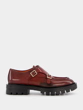 Santoni Burgundy Leather Double-Buckle Shoes