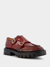 Santoni Burgundy Leather Double-Buckle Shoes