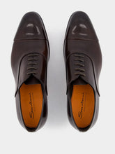 Santoni Polished Brown Leather Oxford Shoes