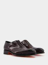 Santoni Polished Brown Leather Oxford Shoes