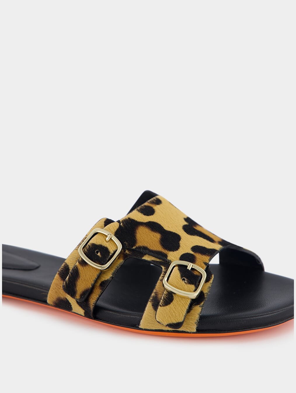 SantoniLeopard-Print Double-Buckle Leather Slides at Fashion Clinic