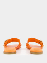 Santoni Orange Leather Double-Buckle Slide Sandals