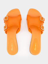 Santoni Orange Leather Double-Buckle Slide Sandals