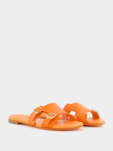 Santoni Orange Leather Double-Buckle Slide Sandals