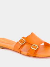 Santoni Orange Leather Double-Buckle Slide Sandals