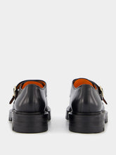 Santoni Polished Black Leather Double-Buckle Shoes