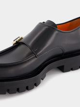 Santoni Polished Black Leather Double-Buckle Shoes