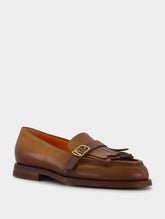 Santoni Polished Brown Leather Fringe Loafer