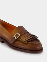 Santoni Polished Brown Leather Fringe Loafer