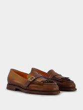 Santoni Polished Brown Leather Fringe Loafer