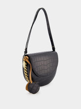 Stella McCartney Frayme Medium Croc-Effect Black Shoulder Bag