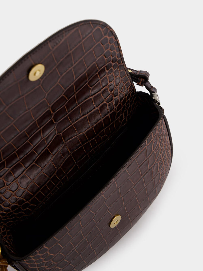 Paula Faux Leather Croc Print Shoulder Bag in Brown