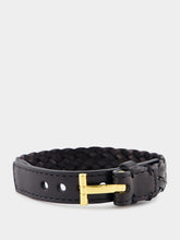 Tom Ford T-Lock Interwoven-Leather Black Bracelet