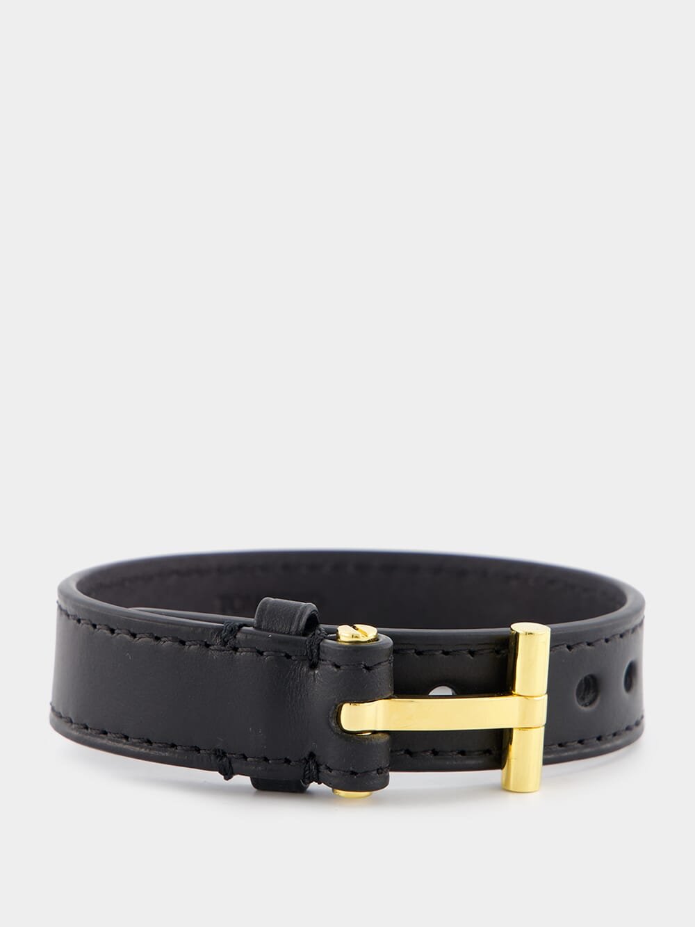 Tom Ford T-Shaped Hinge Detail Black Leather Bracelet | Fashion Clinic