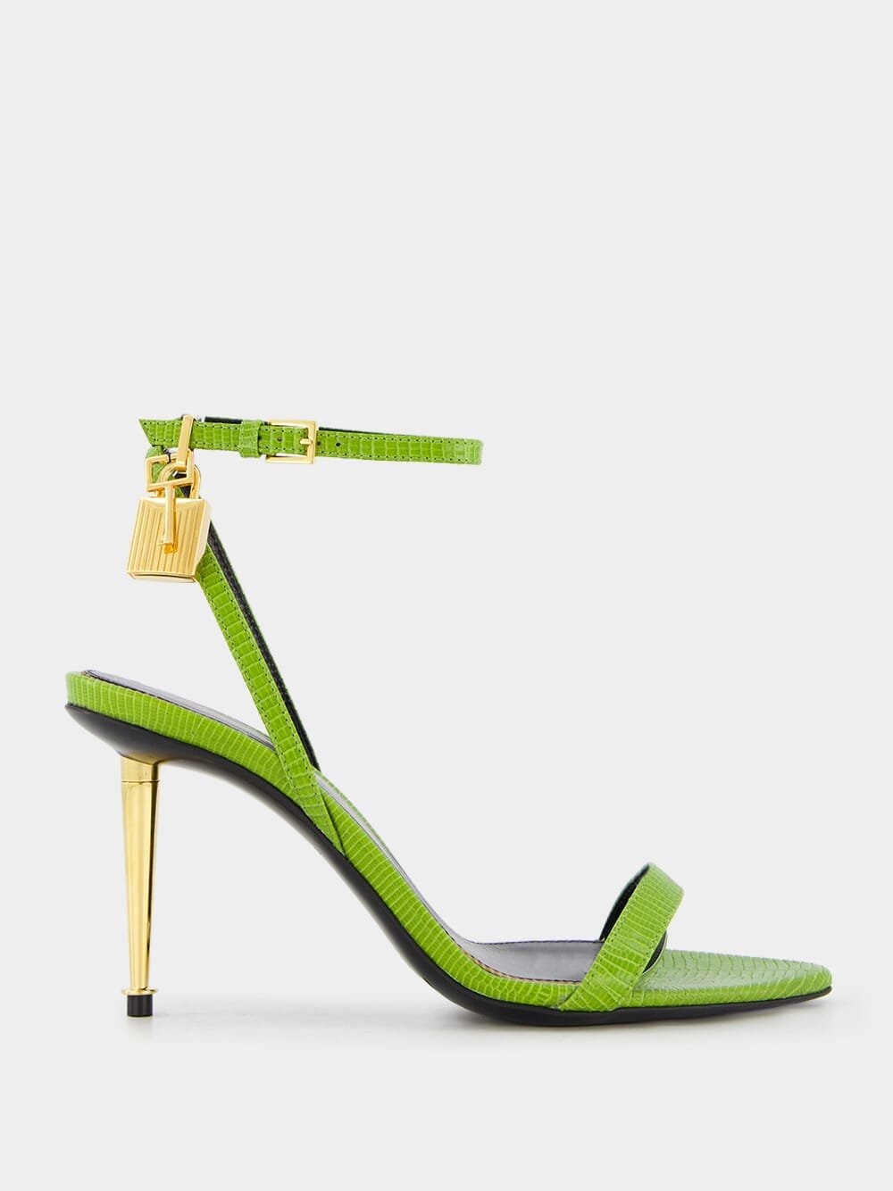 Tom FordVibrant Green Stiletto Padlock Sandals at Fashion Clinic