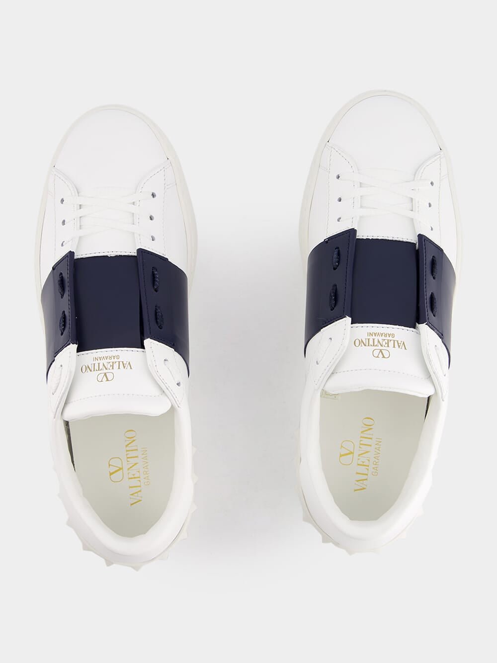 Valentino GaravaniCalfskin Open Navy Sneakers at Fashion Clinic