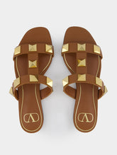 Valentino Garavani Flat Roman Stud Calfskin Slide Sandal