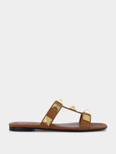 Valentino Garavani Flat Roman Stud Calfskin Slide Sandal