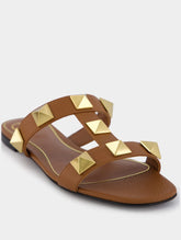 Valentino Garavani Flat Roman Stud Calfskin Slide Sandal
