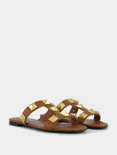 Valentino Garavani Flat Roman Stud Calfskin Slide Sandal