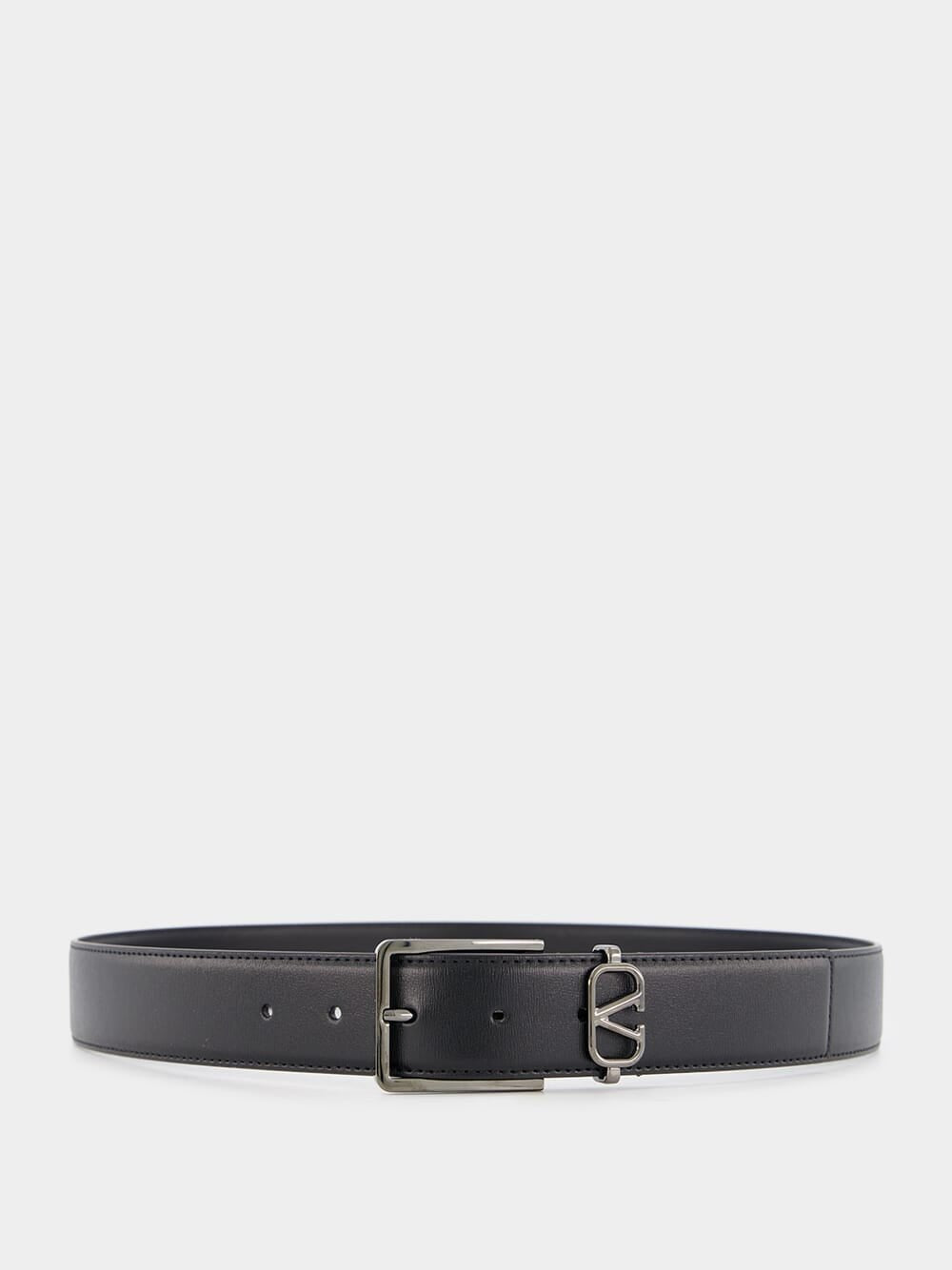 Valentino GaravaniMini VLogo Black Calfskin Belt 35mm at Fashion Clinic