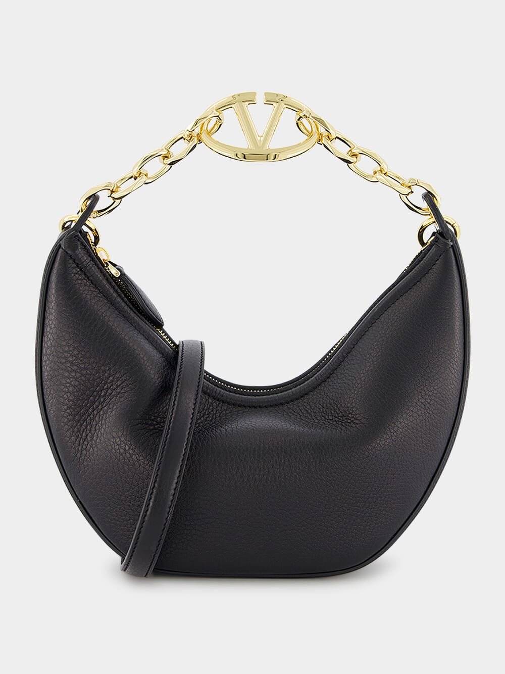 Valentino GaravaniSmall Vlogo Moon Leather Hobo Bag With Chain at Fashion Clinic