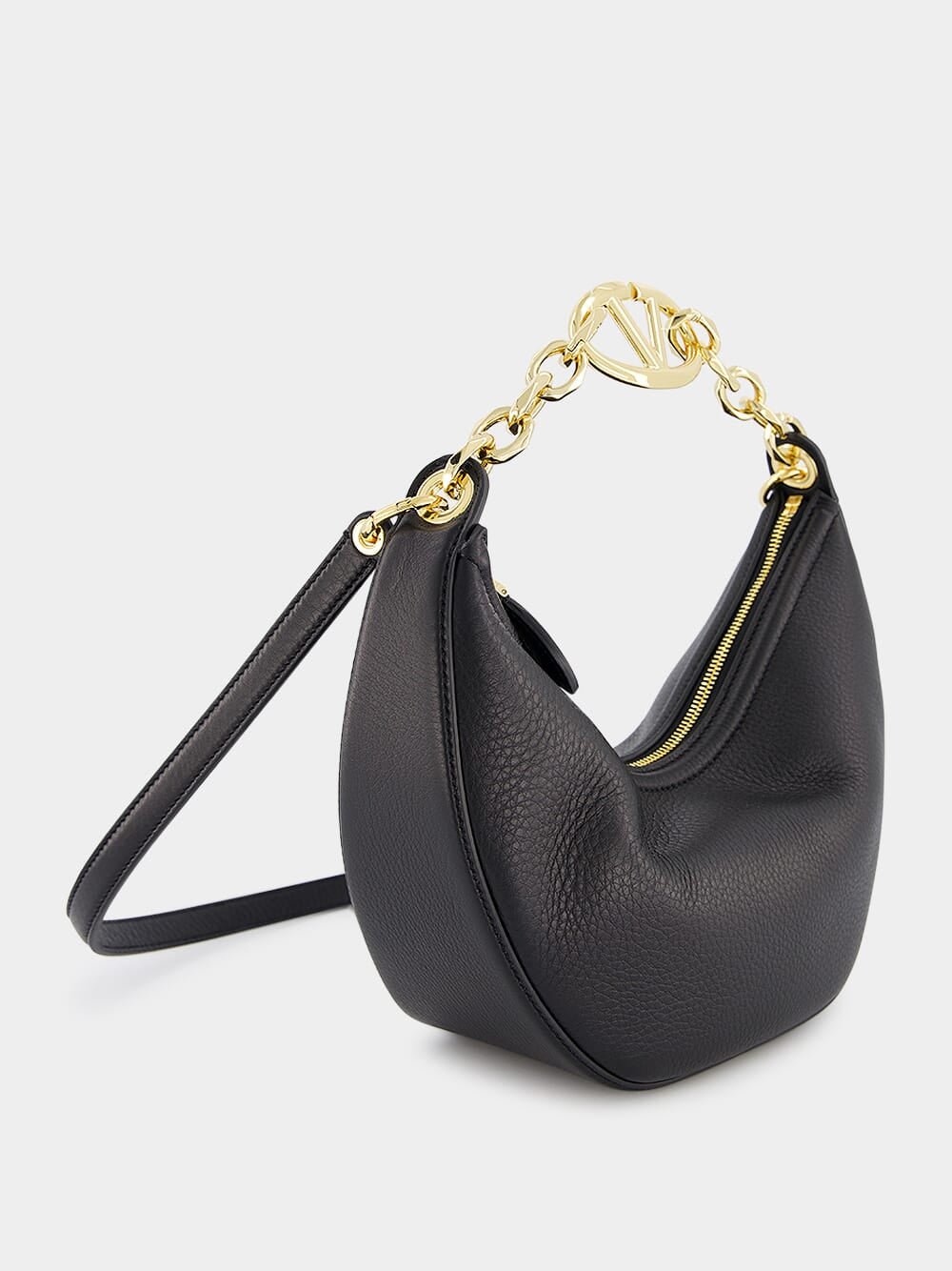 Valentino GaravaniSmall Vlogo Moon Leather Hobo Bag With Chain at Fashion Clinic