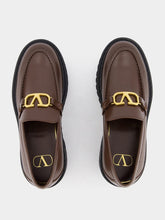 Valentino Garavani V Logo Signature Calfskin Leafers in Brown