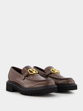 Valentino Garavani V Logo Signature Calfskin Leafers in Brown